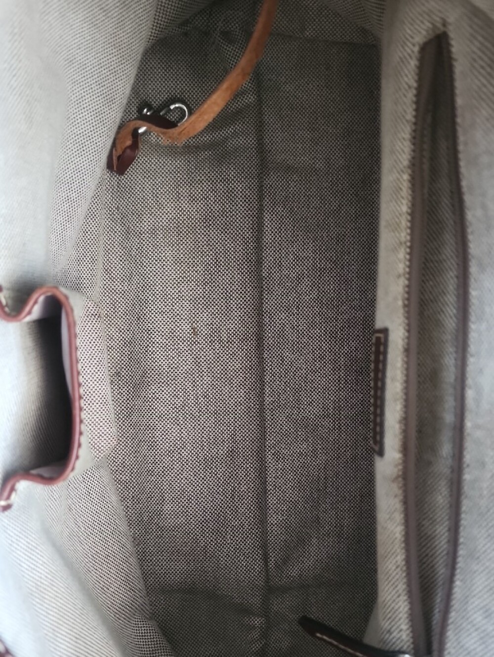 Dooney & Bourke Cream Canvas Satchel with Brown Leather Trim and Front Pockets - Picture 7 of 11